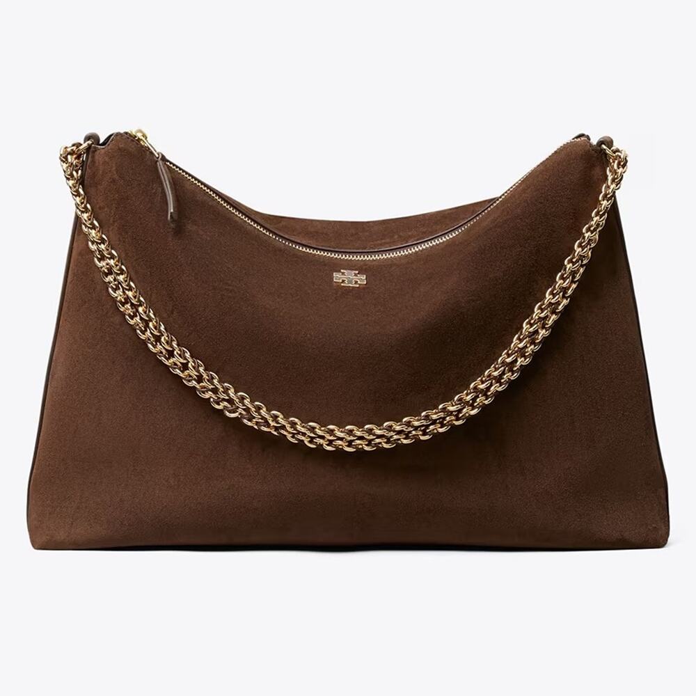 Tory Burch Britten Suede Large Zip Shoulder Bag 180226 Dark Cocoa  $725